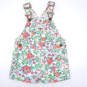 OshKosh B'gosh Shortalls Kids White Tropical Floral Pineapple 12M